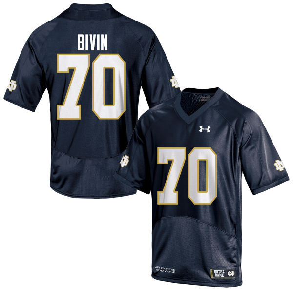 Men's NCAA Notre Dame Fighting Irish #70 Hunter Bivin Stitched College Under Armour Authentic Navy Blue Football Jersey JU10V41VG